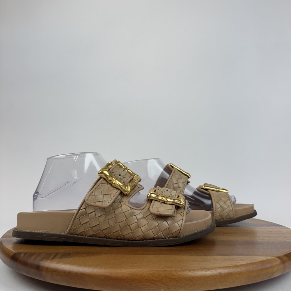 Womens Schutz Enola Beige‎ Leather Woven Sporty Comfort Sandals Slides Size 9 B